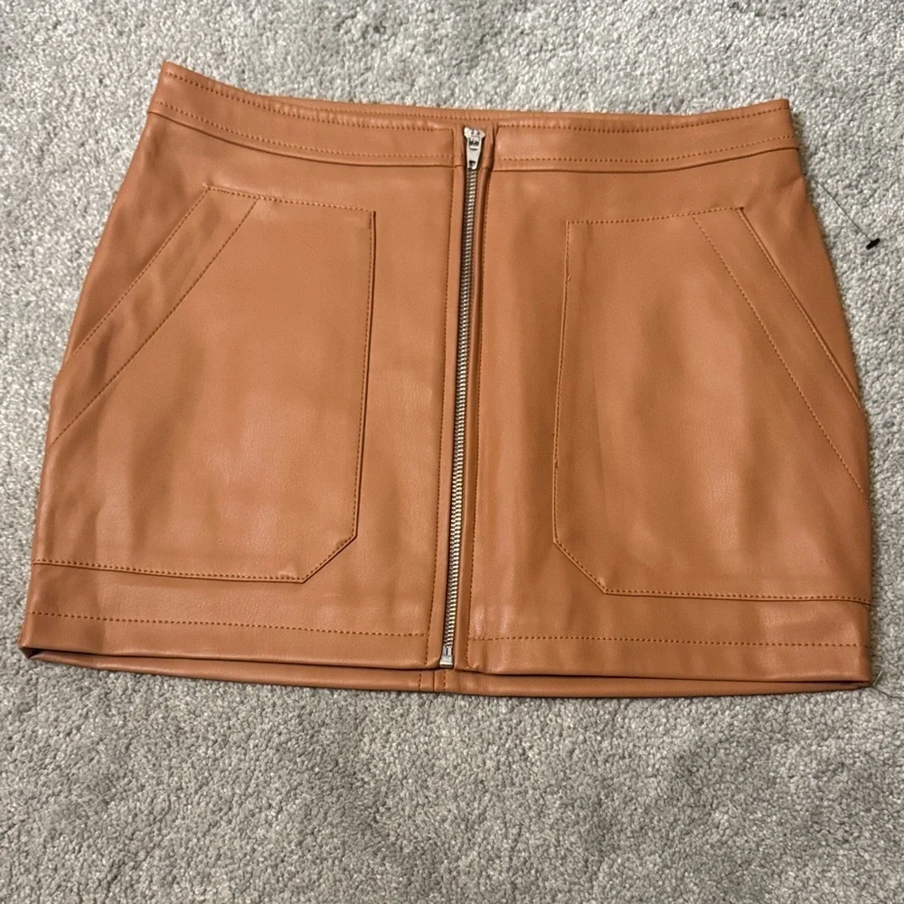 Tan Leather Mini Skirt